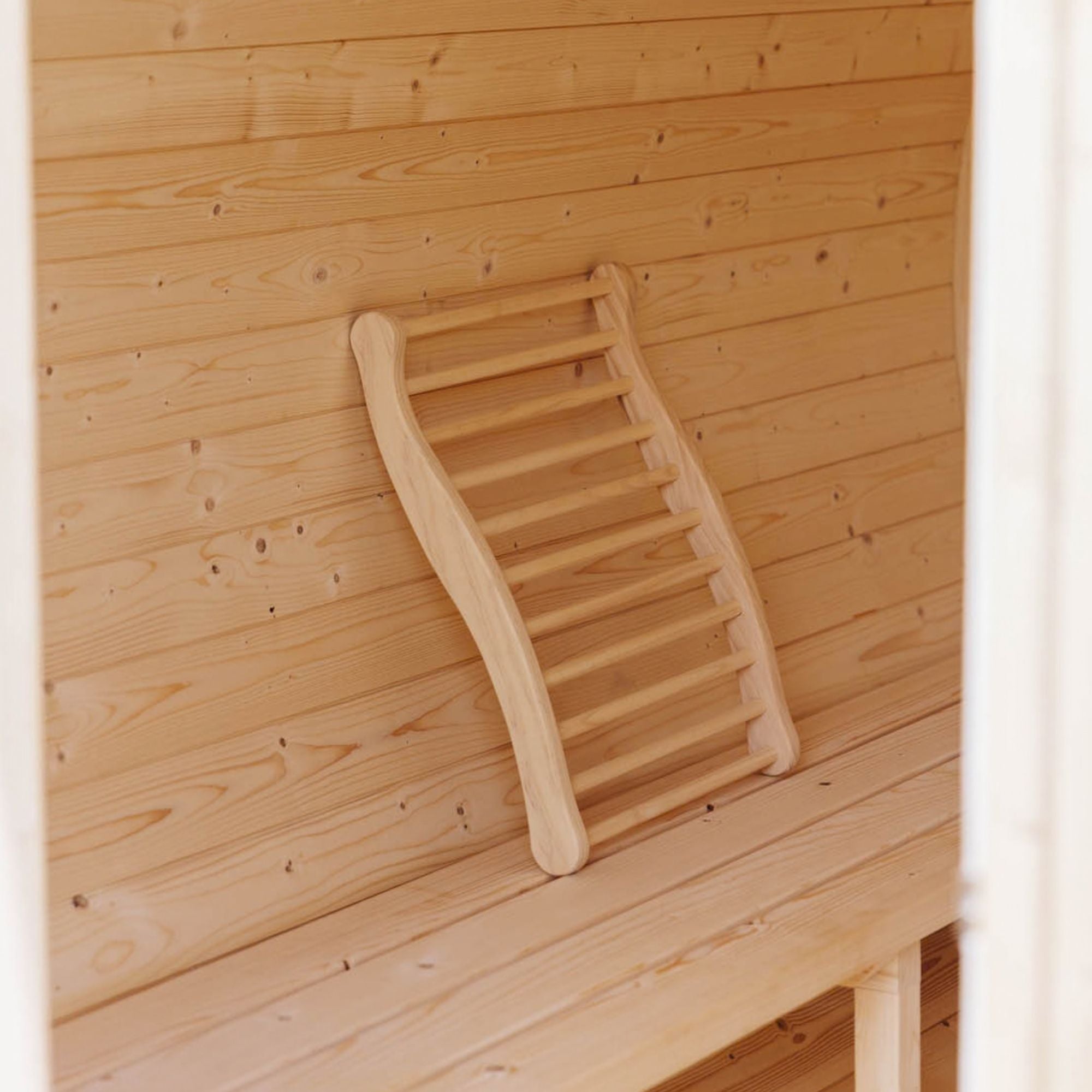 Solid timber sauna bench and headrest detail