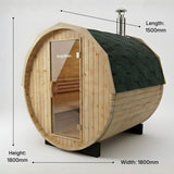 Dimensions of Bayther 2–4 person wood fired barrel sauna