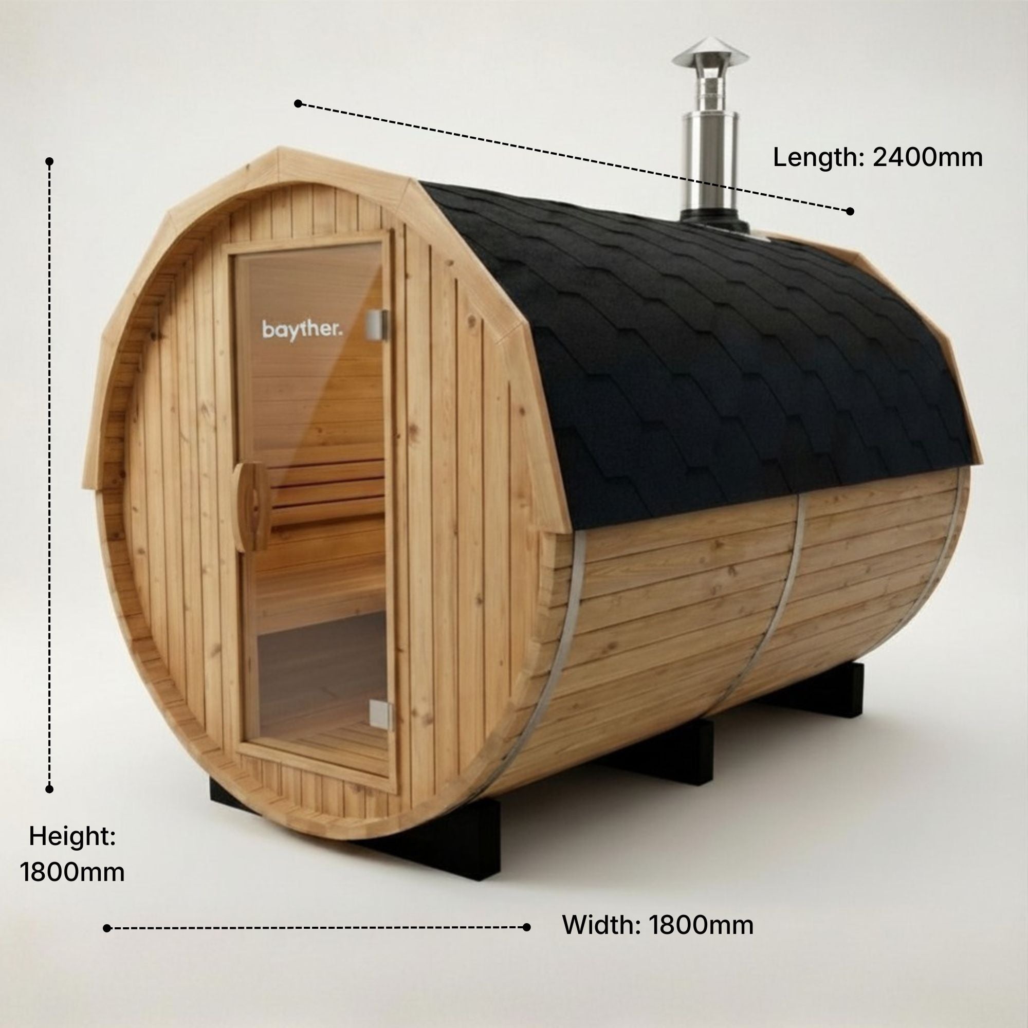Dimensions of 4–6 person wood fired barrel sauna